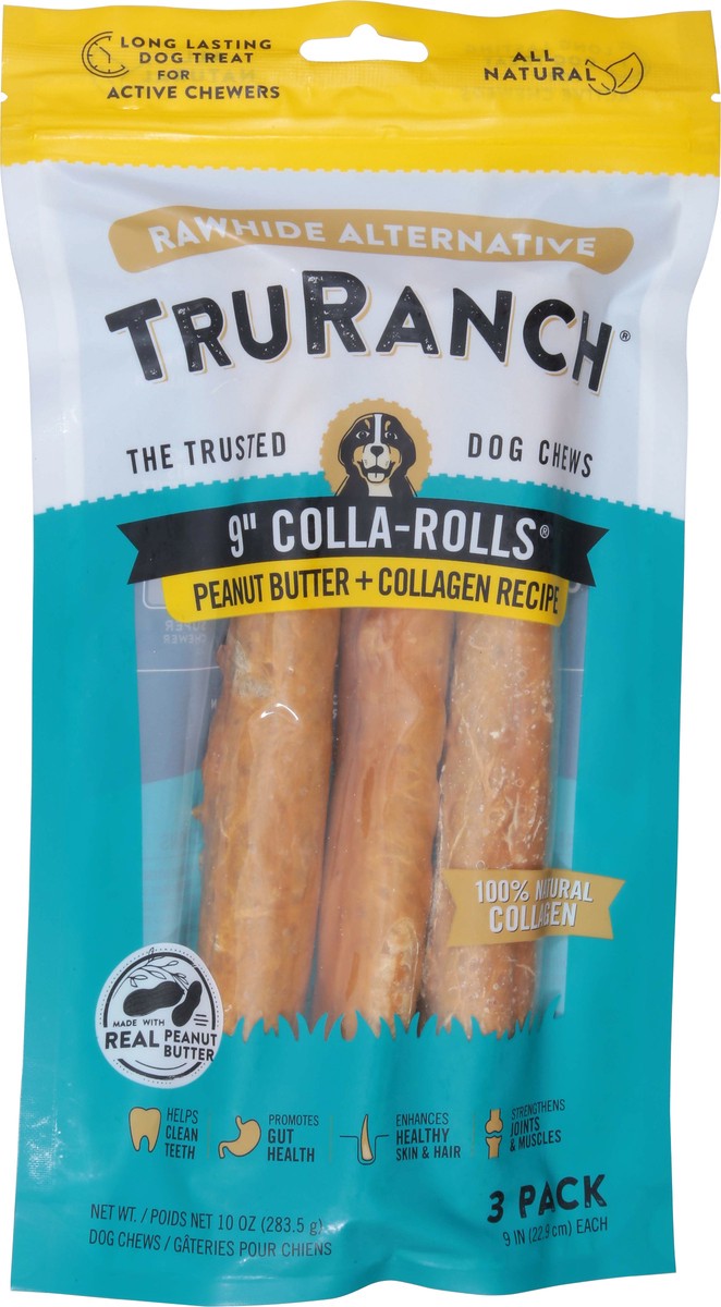 slide 2 of 9, TruRanch 9 Inch Colla-Rolls Peanut Butter + Collagen Recipe Dog Chews 3 ea, 3 ct