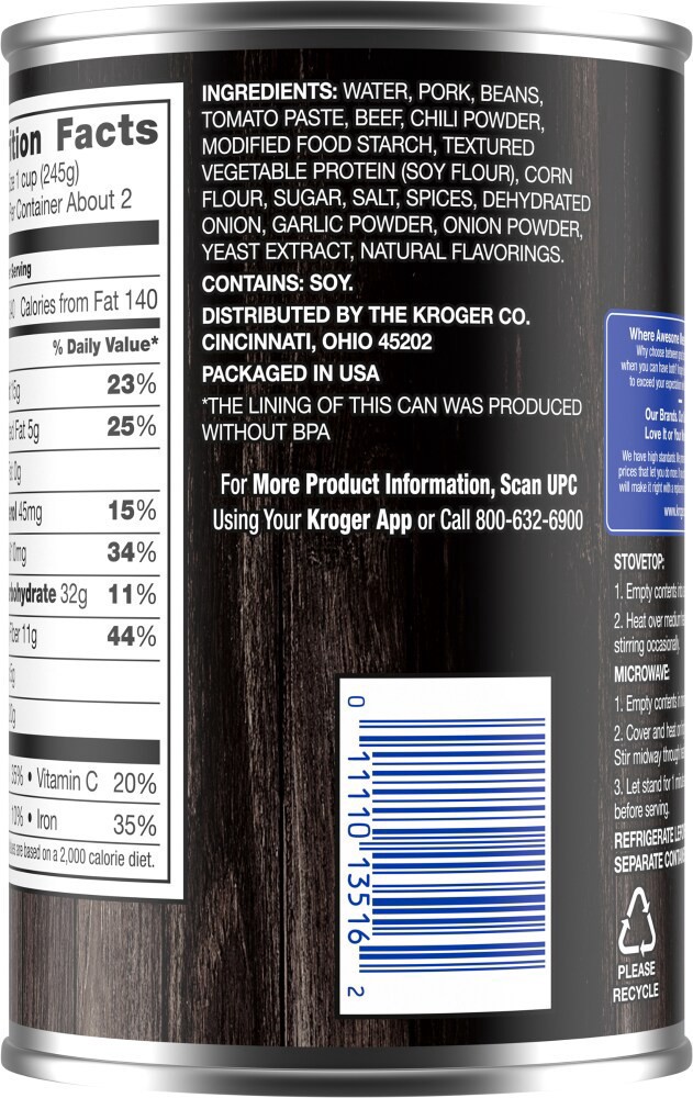 slide 4 of 4, Kroger Original Chili With Beans, 15 oz