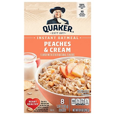 slide 1 of 1, Quaker Instant Oatmeal Peaches & Cream, 8.4 oz