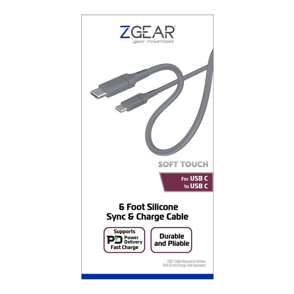 slide 1 of 1, Zgear Silicone Usb-C Sync & Charge Cable, 6 ft