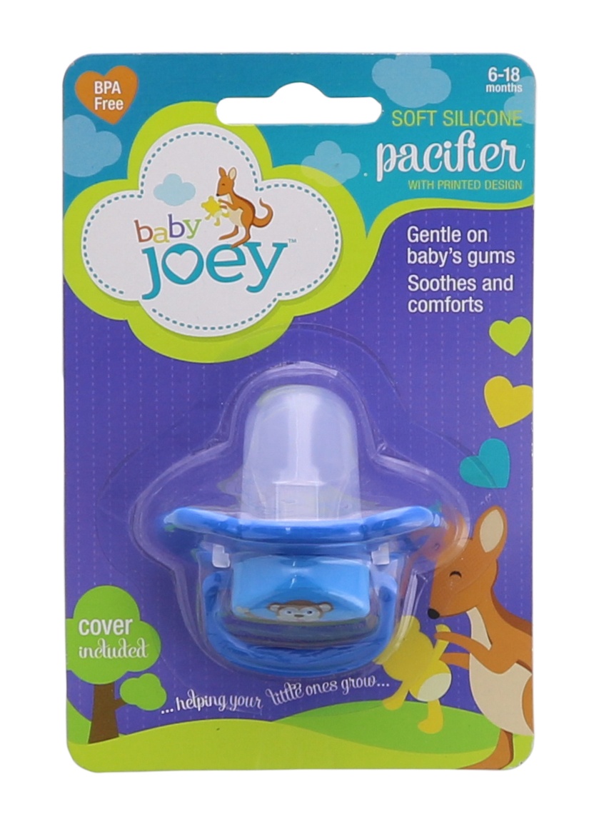 slide 1 of 1, Baby Joey Soft Silicone Pacifier With Printed Design, 1 ct