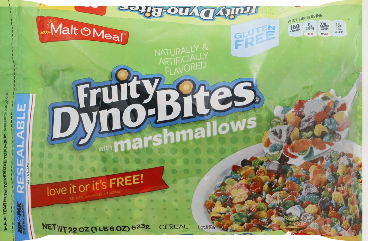 slide 7 of 11, Malt-O-Meal Fruity Dyno Bites Cereal With Marshmallows, Gluten Free Breakfast Cereal, 22 OZ Bag, 22 oz