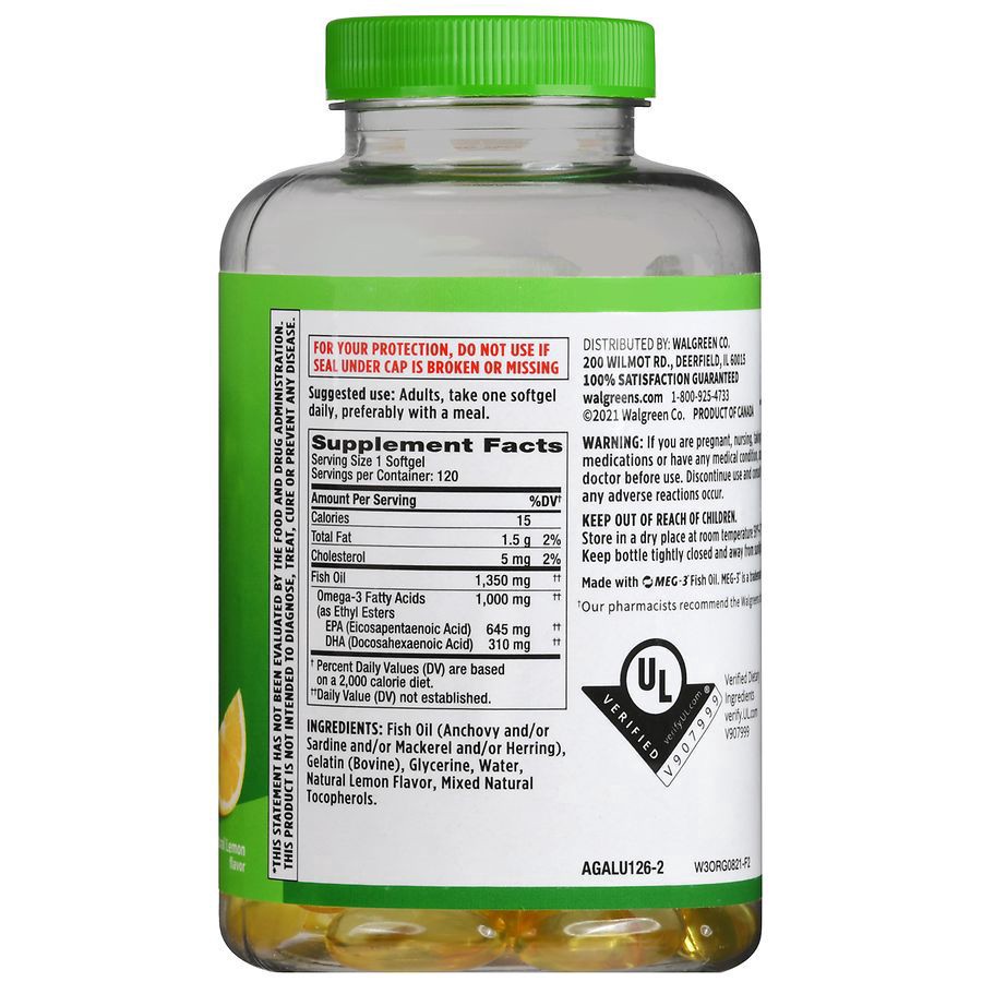 slide 4 of 5, Walgreens Omega-3 Softgels 1000 mg Lemon, 120 ct