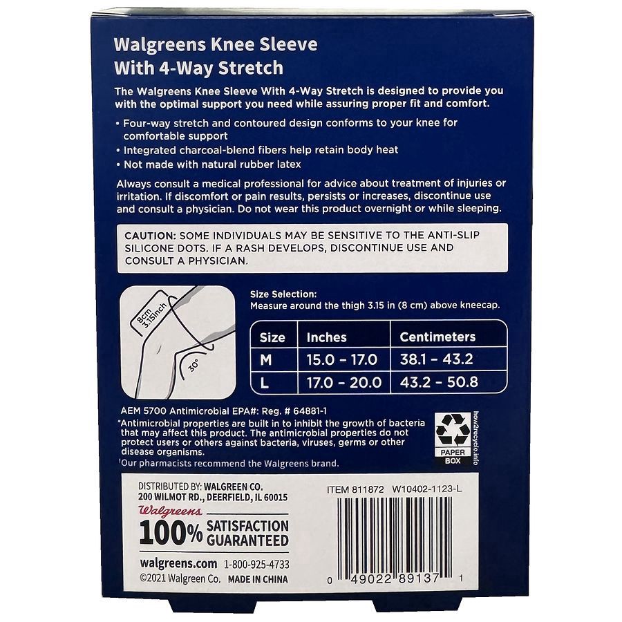 slide 2 of 3, Walgreens Knee Sleeve With 4-Way Stretch Large, 1 ct