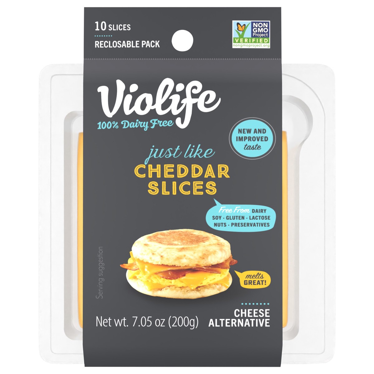slide 1 of 9, Violife Just Like Cheddar Slices, Dairy-Free Vegan 7.05 oz, 10 ct