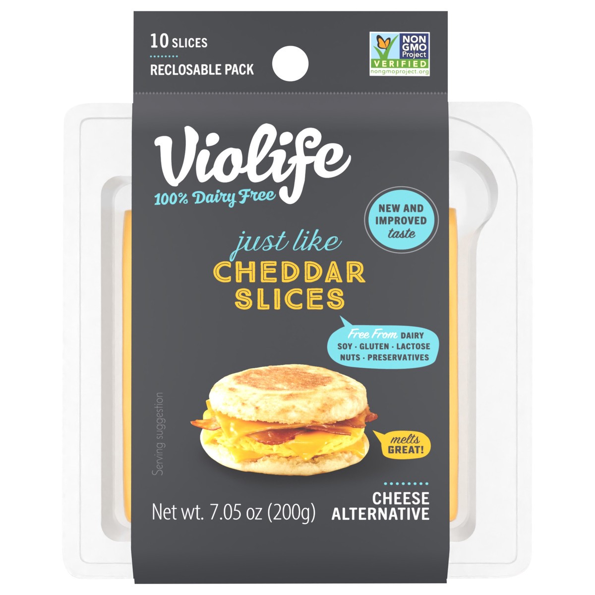 slide 1 of 9, Violife Just Like Cheddar Slices, Vegan, 7.5 oz Pack, 10 ct