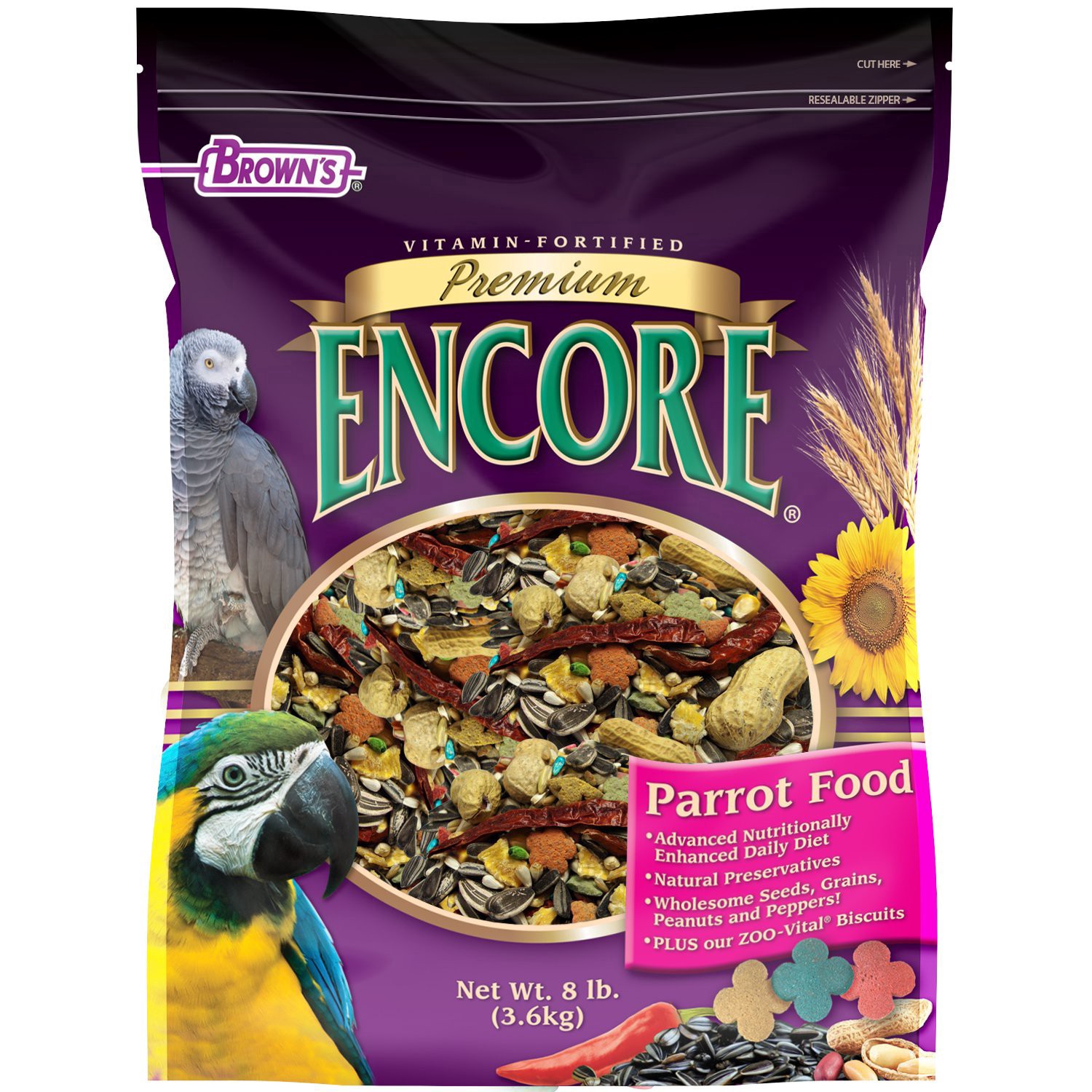 slide 1 of 1, Brown's Browns Premium Encore Parrot Food, 8 lb