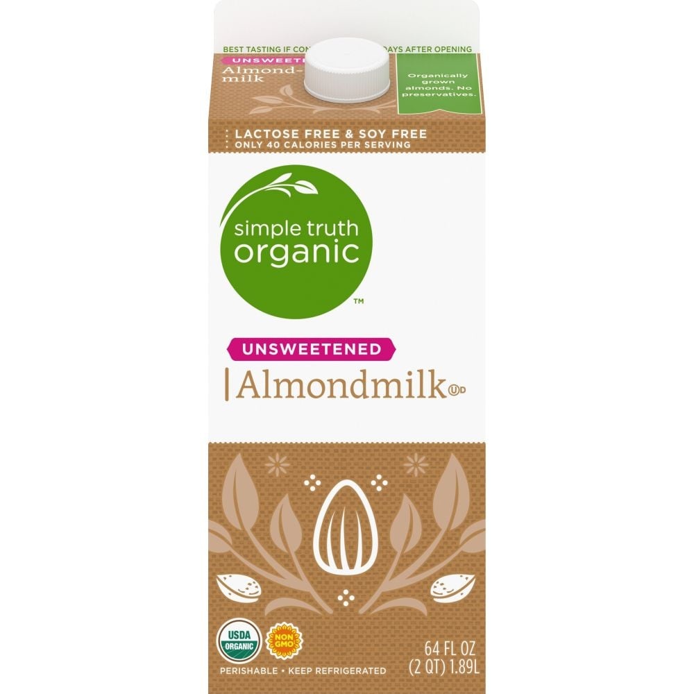 slide 1 of 1, Simple Truth Organic Unsweetened Almondmilk, 1/2 gal