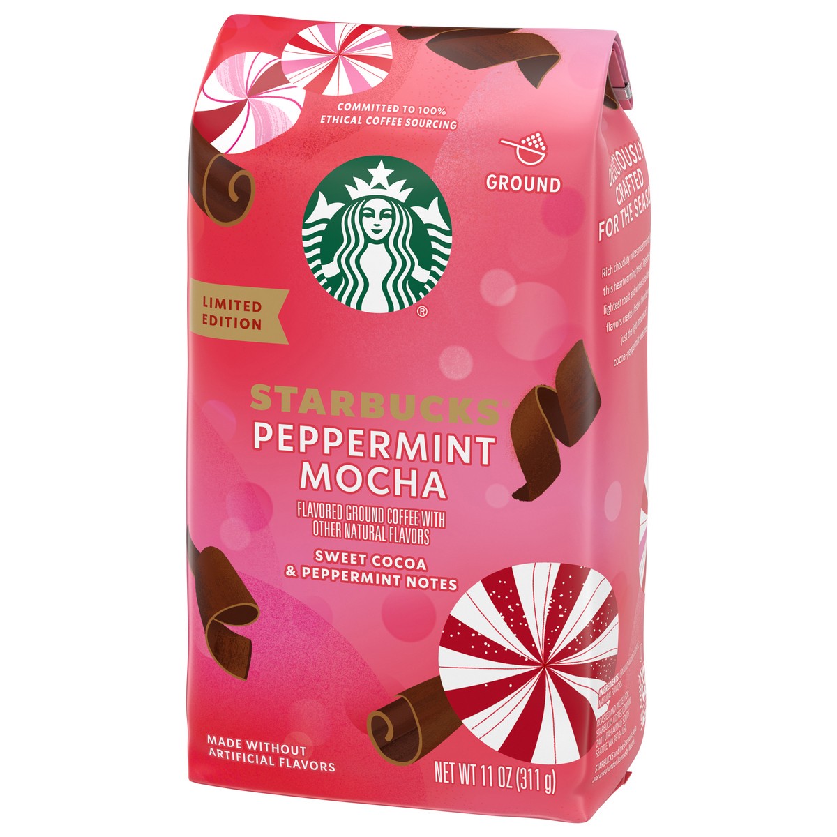 slide 6 of 11, Starbucks Ground Coffee, Peppermint Mocha Naturally Flavored Coffee, 100% Arabica, Limited Edition Holiday Coffee, 1 Bag (11 Oz), 11 oz