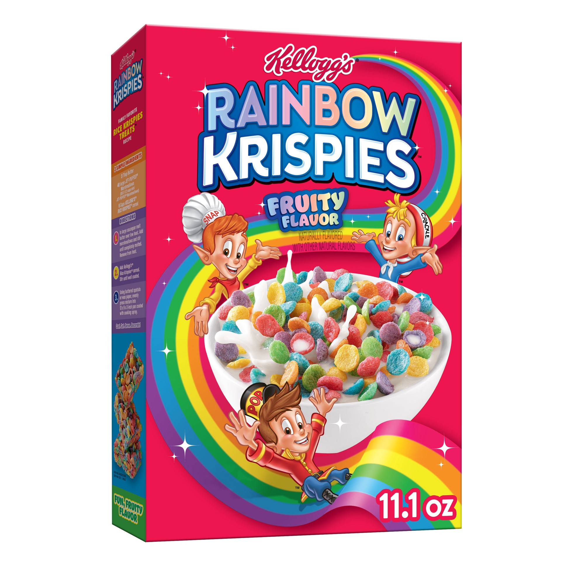 slide 1 of 7, Kellogg's Rainbow Krispies Breakfast Cereal, Kids Snacks, Family Breakfast, Fruity Flavor, 11.1oz Box (1 Box), 11.1 oz