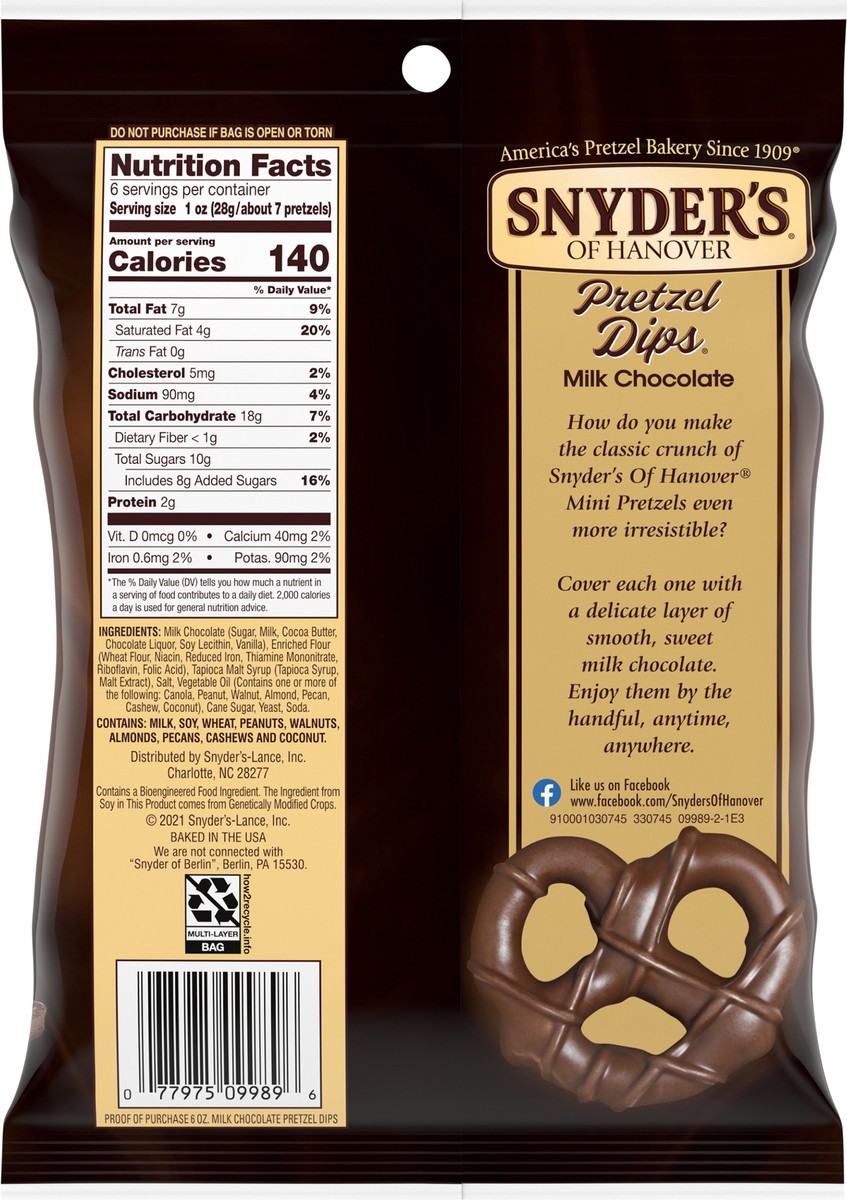 slide 7 of 11, Snyder's of Hanover Pretzels, Milk Chocolate Covered Pretzels, 6 Oz, 6 oz