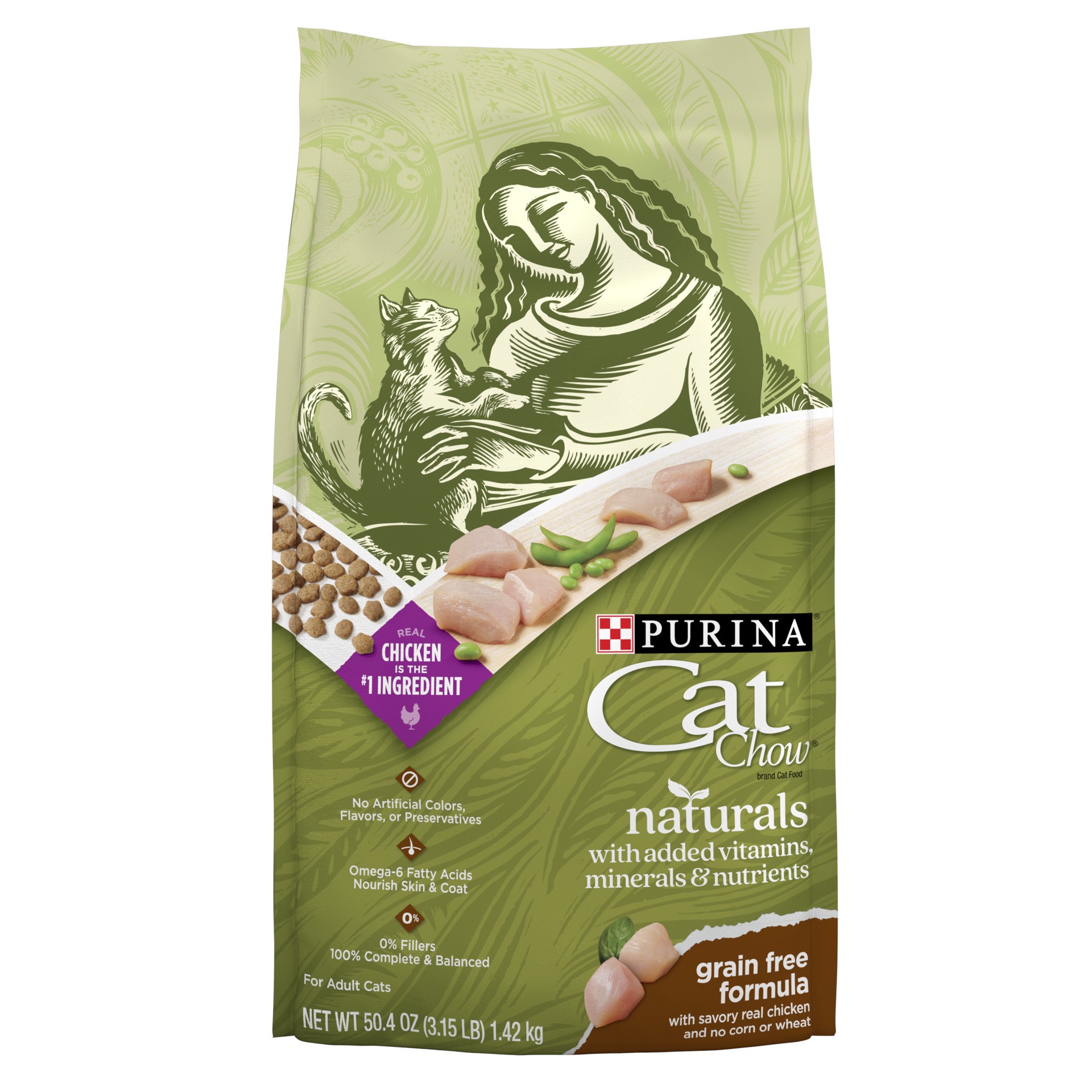 slide 1 of 9, Cat Chow Purina Cat Chow Natural Grain Free Dry Cat Food, Naturals With Real Chicken, 3.15 lb