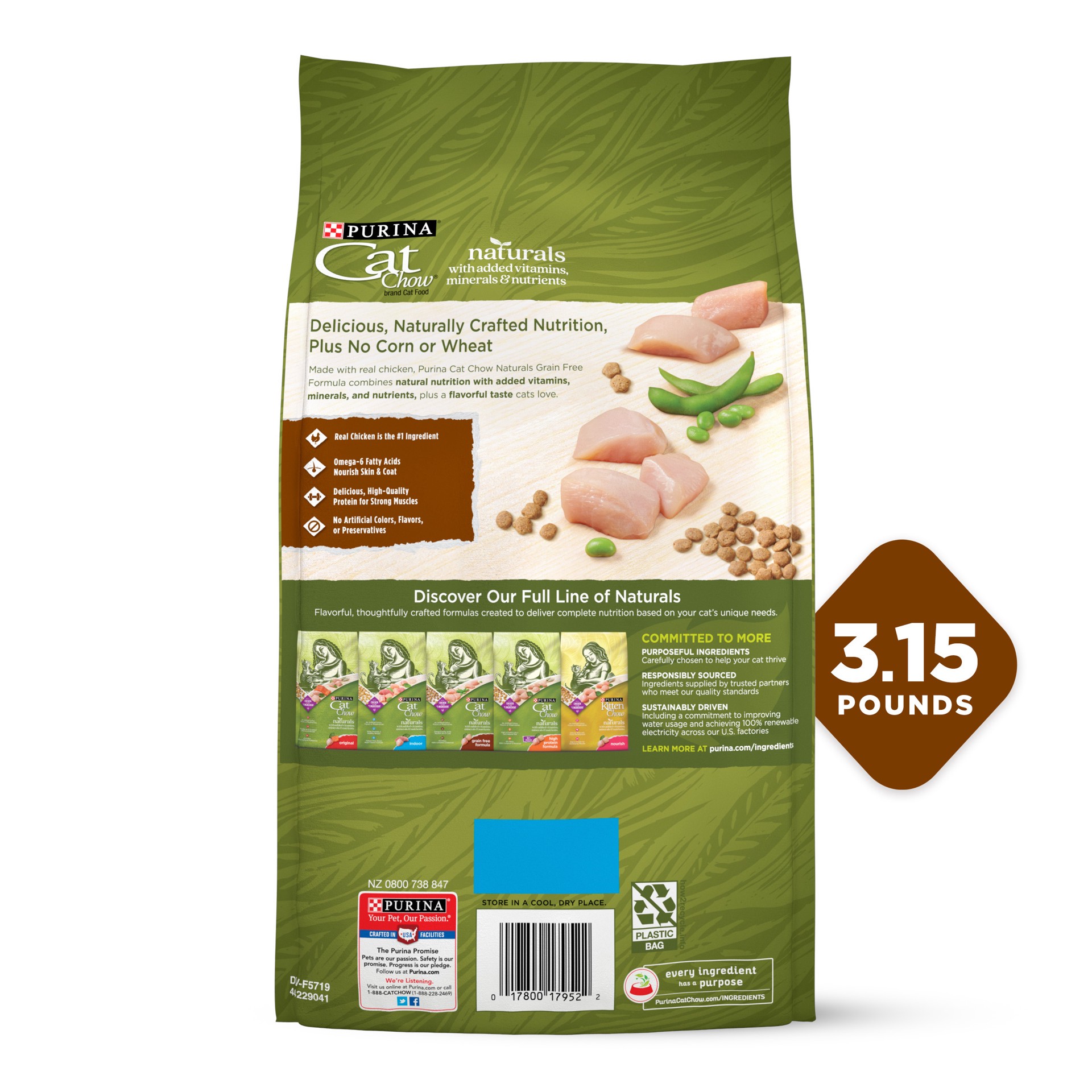 slide 8 of 9, Cat Chow Purina Cat Chow Natural Grain Free Dry Cat Food, Naturals With Real Chicken, 3.15 lb