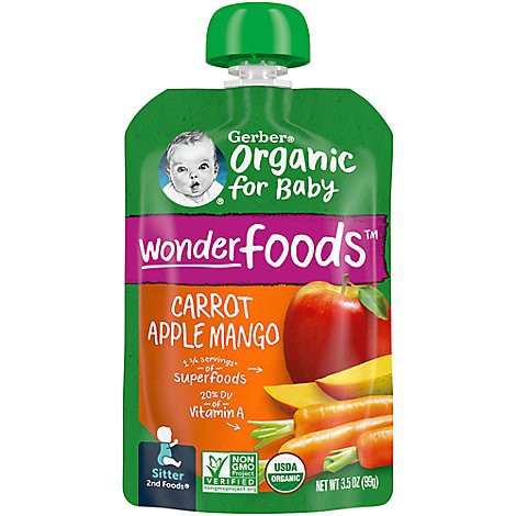 slide 1 of 1, Gerber 2nd Foods Organic Carrot Apple Mango Baby Food Pouch - 3.5 Oz, 3.5 oz