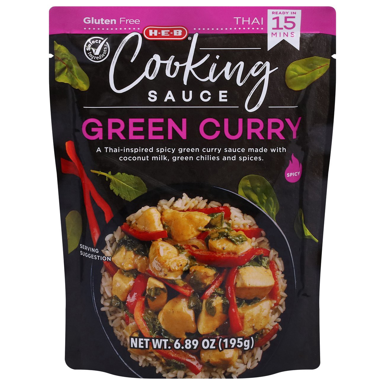 slide 1 of 1, H-E-B Green Curry Spicy Cooking Sauce, 6.89 oz