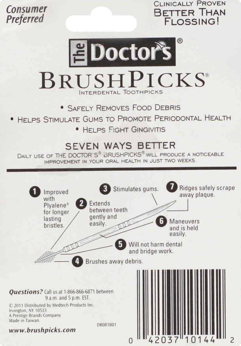 slide 2 of 7, The Doctor's BrushPicks, Interdental Brushes and Dental Pick 2-in-1, Plaque Remover for Teeth, 275 Toothpicks, 1 Pack, 275 ct