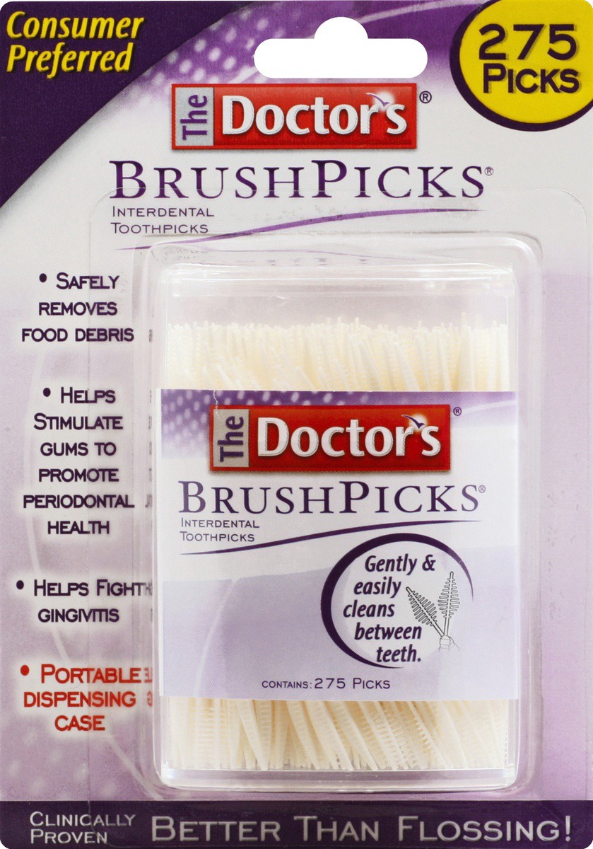 slide 3 of 7, The Doctor's BrushPicks, Interdental Brushes and Dental Pick 2-in-1, Plaque Remover for Teeth, 275 Toothpicks, 1 Pack, 275 ct