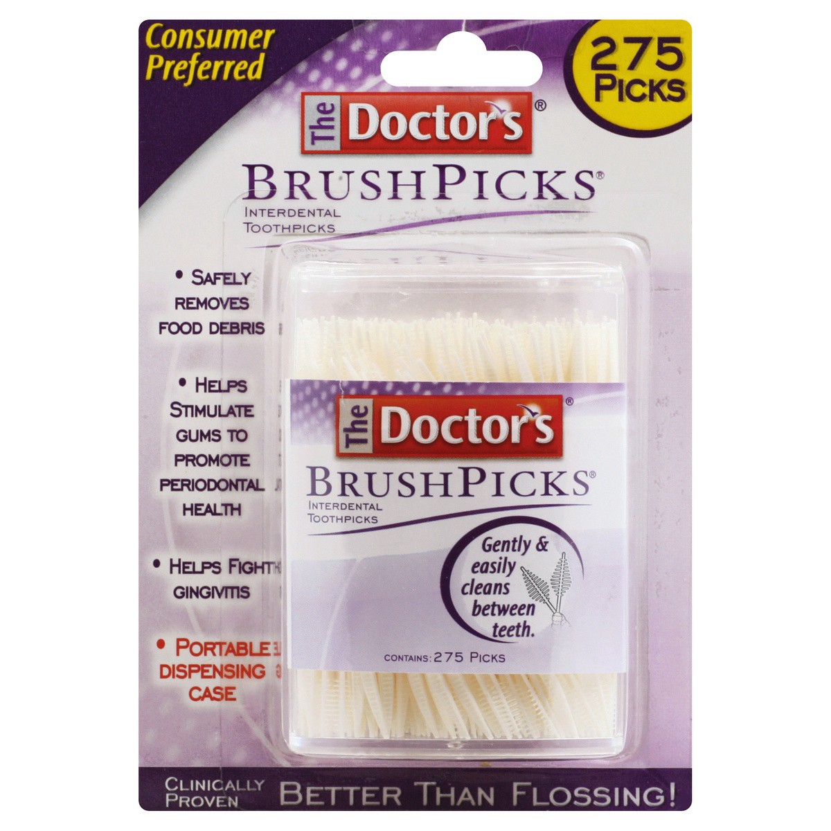 slide 1 of 7, The Doctor's BrushPicks, Interdental Brushes and Dental Pick 2-in-1, Plaque Remover for Teeth, 275 Toothpicks, 1 Pack, 275 ct