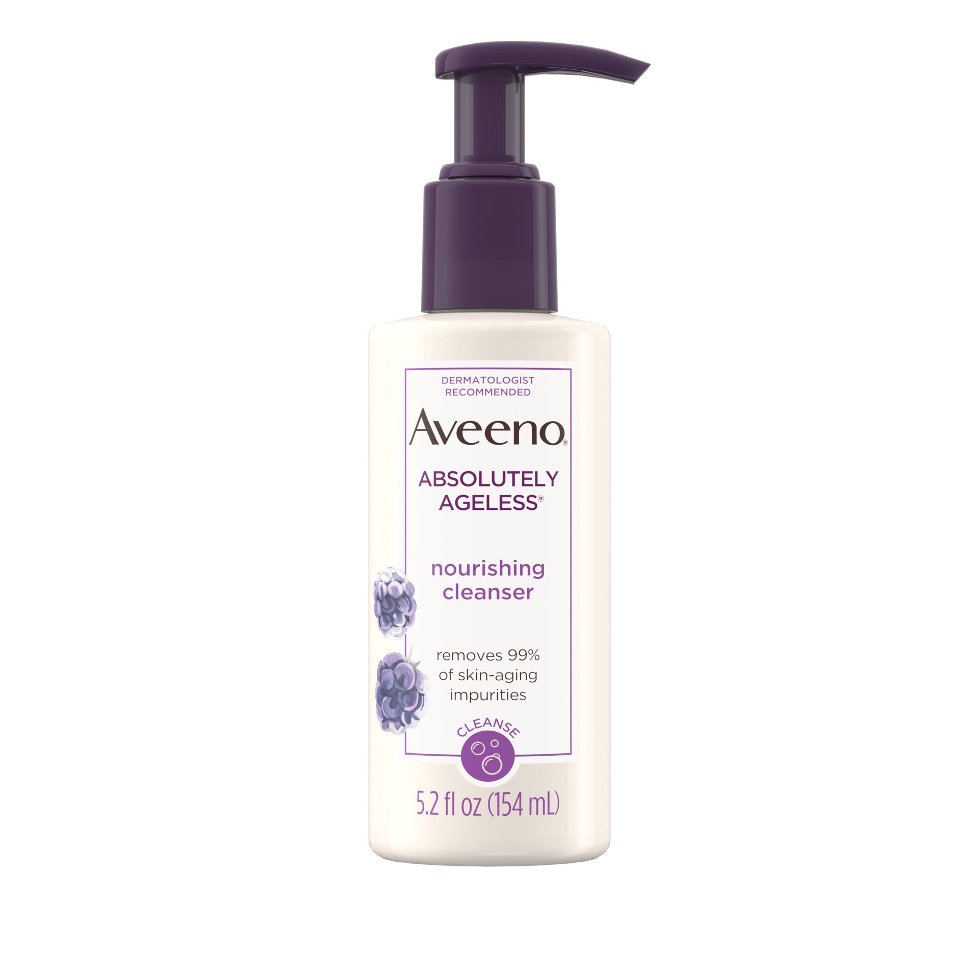 slide 1 of 5, Aveeno Absolutely Ageless Nourishing Daily Facial Cleanser, Antioxidant-Rich Blackberry Extract, Non-Comedogenic Makeup-Removing Face Wash from Dermatologist-Recommended Brand, 5.2 fl oz