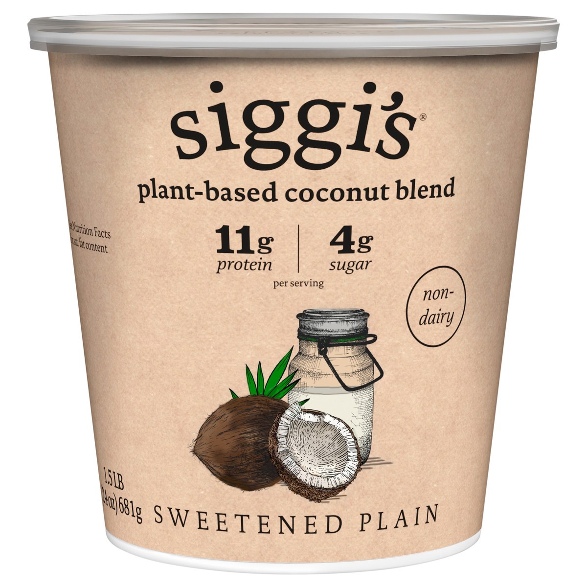 slide 1 of 3, siggi's Plant-Based Coconut Blend, Plain, 24 oz, 1 ct