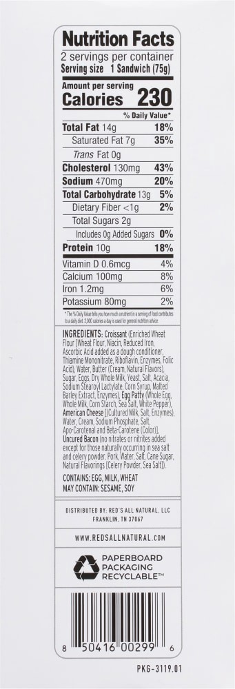 slide 4 of 4, Reds Croissant Bacon Egg Cheese - 5.3 OZ, 5.3 oz
