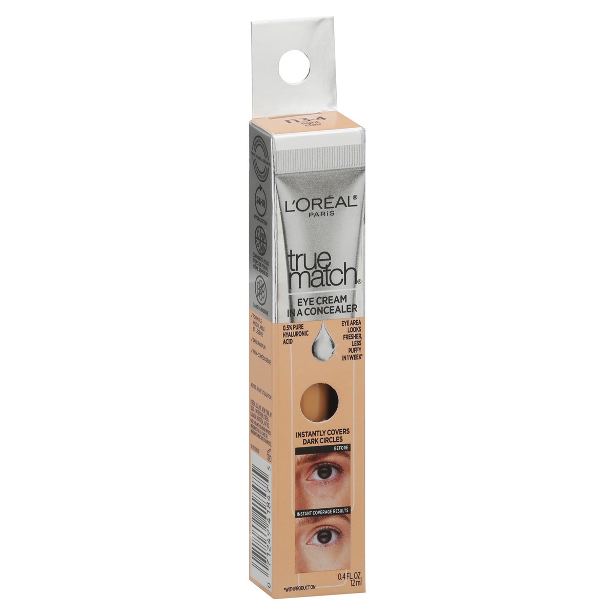 slide 2 of 9, L'Oreal Paris True Match Eye Cream in a Concealer, 0.5% hyaluronic acid, 0.4 oz