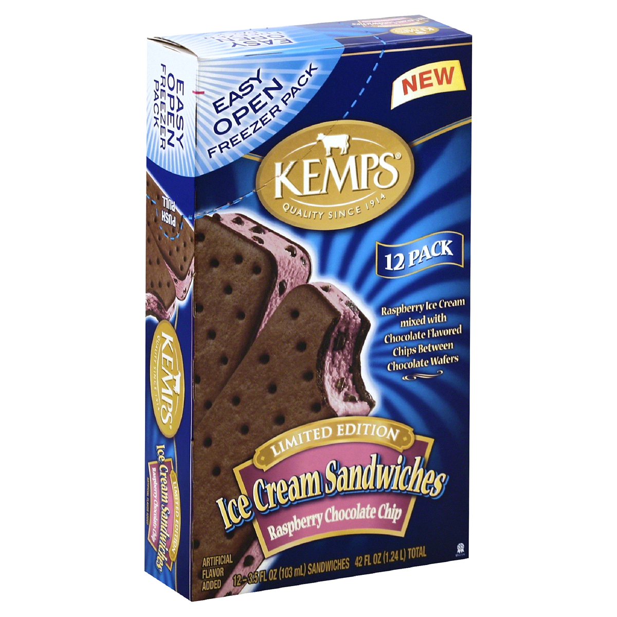 slide 1 of 5, Kemps Kemps Raspberry Chocolate Chip Ice Cream Sandwiches, 12 ct; 3.5 fl oz