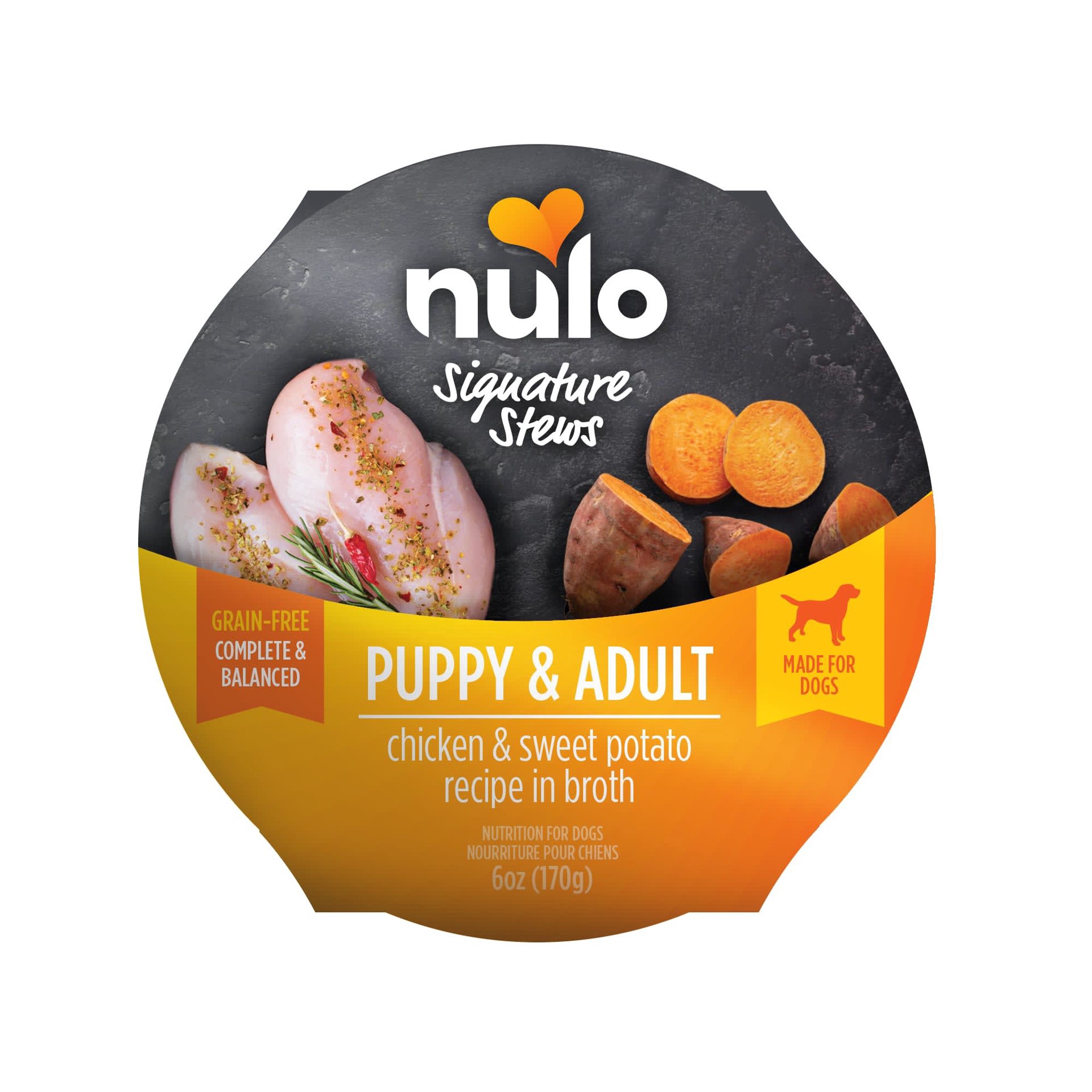 slide 1 of 1, Nulo Signature Stew Chicken & Sweet Potato in Broth for Dog & Puppy, 6 oz., 1 ct
