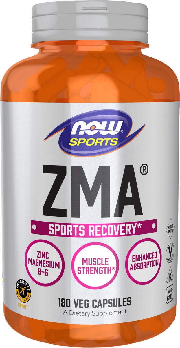 slide 3 of 4, NOW Sports Nutrition, ZMA (Zinc, Magnesium and Vitamin B-6), Enhanced Absorption, Sports Recovery*, 180 Veg Capsules, 180 ct