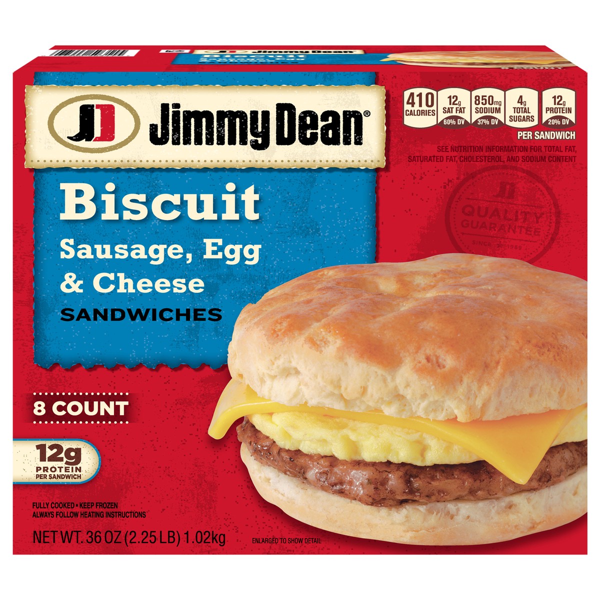 slide 1 of 9, Jimmy Dean Frozen Breakfast Sandwiches Sausage, Egg & Cheese Biscuit, 2.25 lb