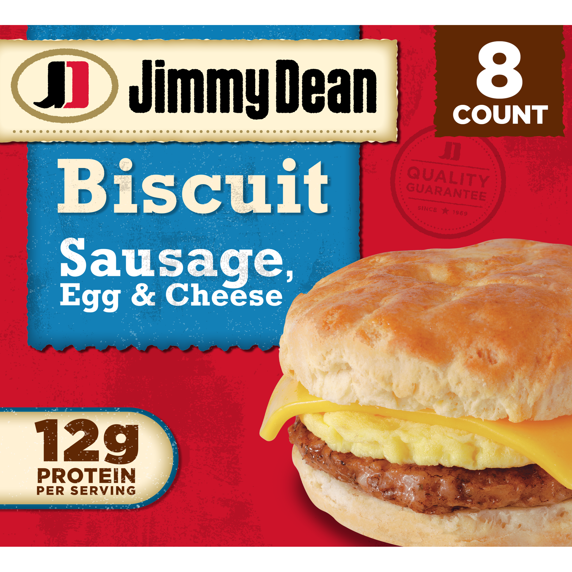 slide 1 of 9, Jimmy Dean Biscuit Breakfast Sandwiches with Sausage, Egg, and Cheese, Frozen, 8 Count, 1.02 kg