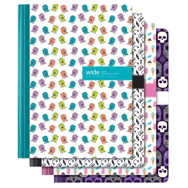 slide 1 of 5, Office Depot Brand Fashion Composition Notebook, 7 1/2'' X 9 3/4'', 1 Subject, Wide Ruled, 80 Sheets, Assorted Designs (No Design Choice), 80 ct