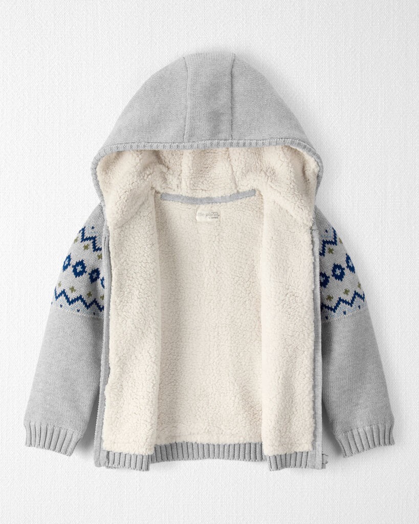 slide 4 of 4, Littleplanet Toddler Boy Organic Cotton Fair Isle Sweater Knit Jacket Grey 5T, 1 ct