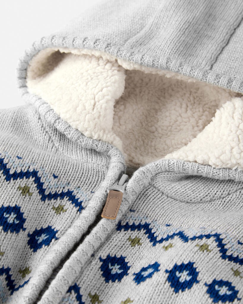 slide 2 of 4, Littleplanet Toddler Boy Organic Cotton Fair Isle Sweater Knit Jacket Grey 5T, 1 ct