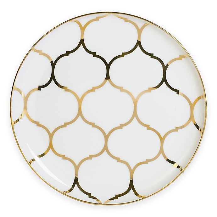 slide 1 of 3, Nevaeh White by Fitz and Floyd Lattice Coupe Salad Plate - Gold, 1 ct