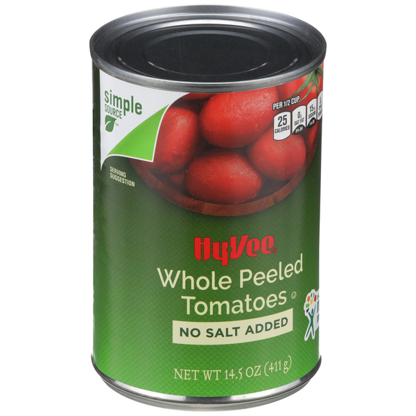slide 1 of 1, Hy-vee No Salt Added Whole Peeled Tomatoes, 14.5 oz