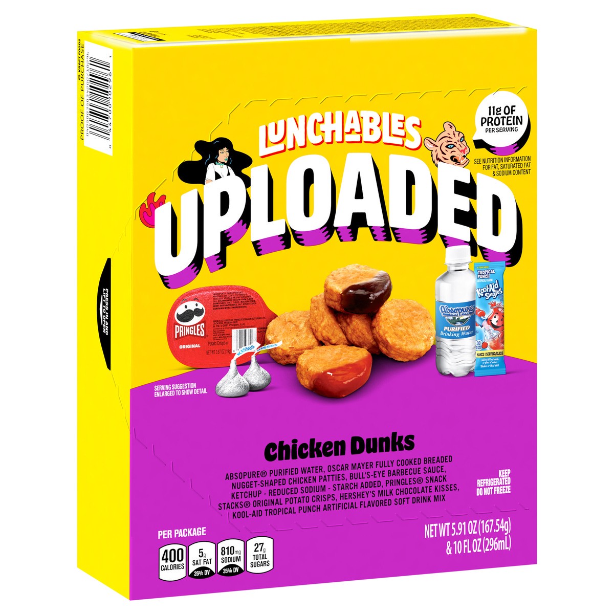 slide 7 of 9, Lunchables Uploaded Chicken Dunks with BBQ Sauce, Ketchup, Original Pringles, Hershey's Milk Chocolate Kisses, Water and Kool-Aid Powdered Drink Mix, 15.91 oz Box, 15.91 oz
