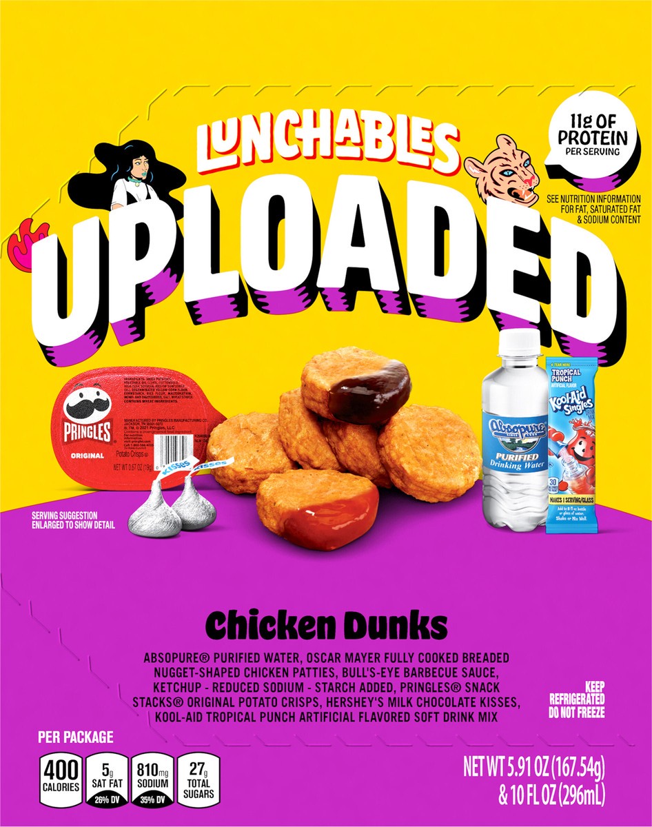 slide 9 of 9, Lunchables Uploaded Chicken Dunks with BBQ Sauce, Ketchup, Original Pringles, Hershey's Milk Chocolate Kisses, Water and Kool-Aid Powdered Drink Mix, 15.91 oz Box, 15.91 oz