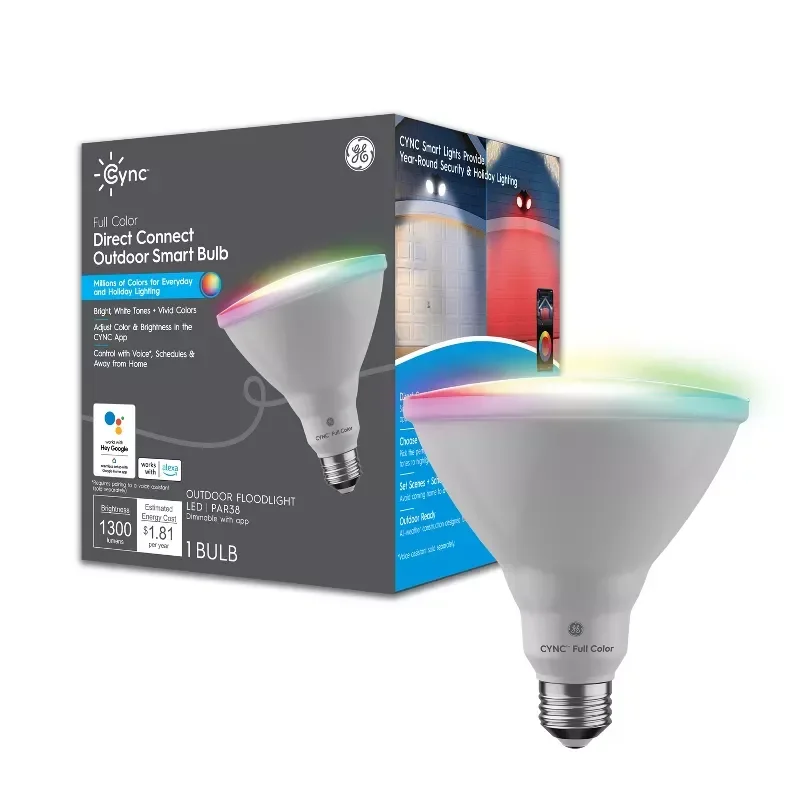 slide 1 of 9, GE Cync Full Color Direct Connect Smart PAR38 Outdoor Flood Light Nondimmable Light Bulb - 1 Pack, 1 ct