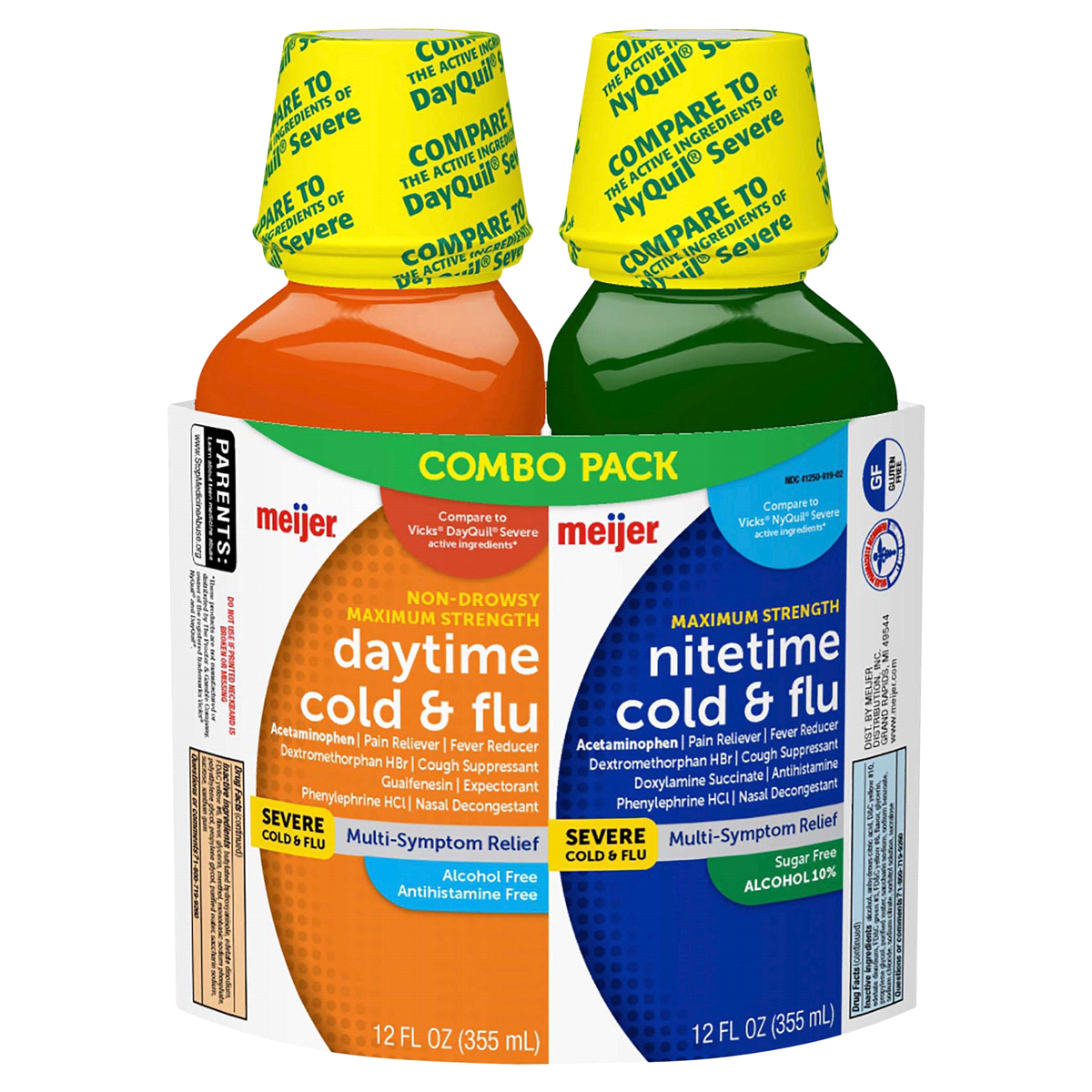 slide 1 of 3, Meijer Daytime Severe and Nighttime Severe Cold and Flu Relief Combo Pack, 24 oz