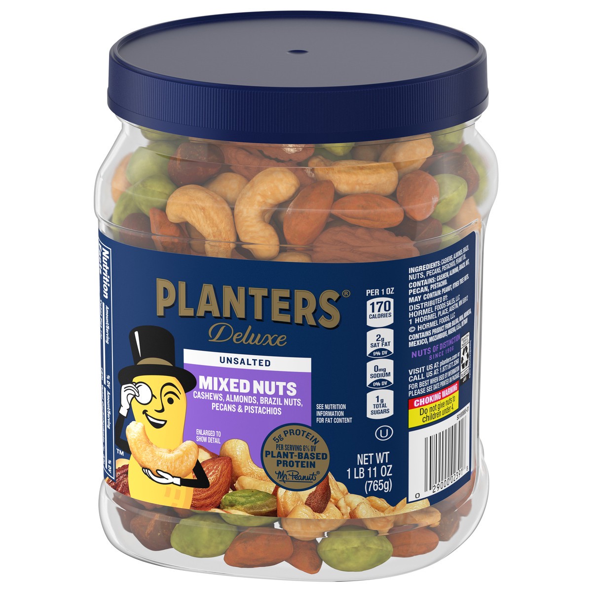 slide 6 of 11, Planters Unsalted Premium Blend Nut Mix with Cashews Almonds Hazelnuts Pecans & Pistachios Container, 27 oz