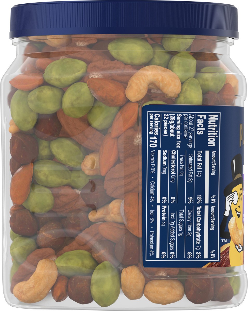 slide 3 of 11, Planters Unsalted Premium Blend Nut Mix with Cashews Almonds Hazelnuts Pecans & Pistachios Container, 27 oz