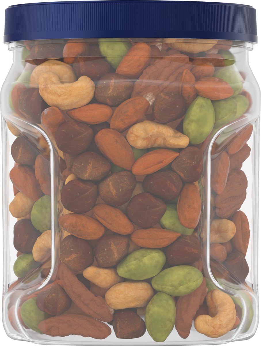 slide 4 of 11, Planters Unsalted Premium Blend Nut Mix with Cashews Almonds Hazelnuts Pecans & Pistachios Container, 27 oz