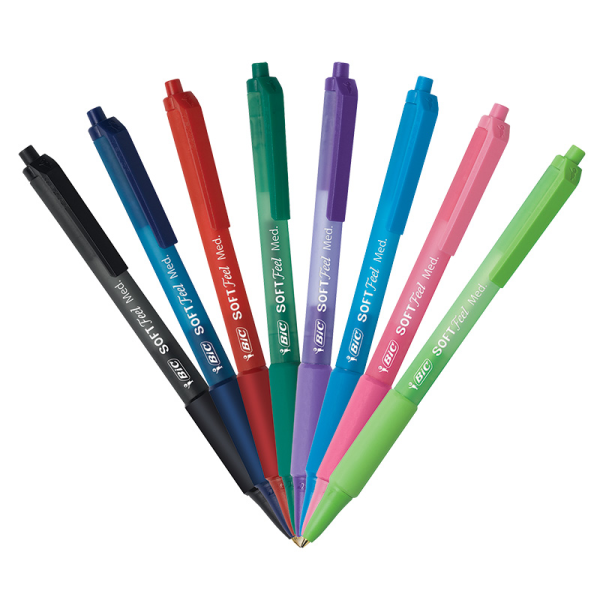 slide 2 of 5, BIC Soft Feel Retractable Ball Point Pen, Medium Point, 1.0MM, Fashion Assorted Ink, Pack of 18, 18 ct