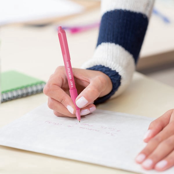 slide 4 of 5, BIC Soft Feel Retractable Ball Point Pen, Medium Point, 1.0MM, Fashion Assorted Ink, Pack of 18, 18 ct