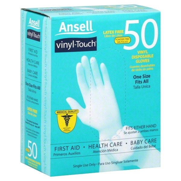 slide 1 of 1, Ansell Vinyl-Touch Disposable Gloves, Vinyl, One Size Fits All, 50 ct