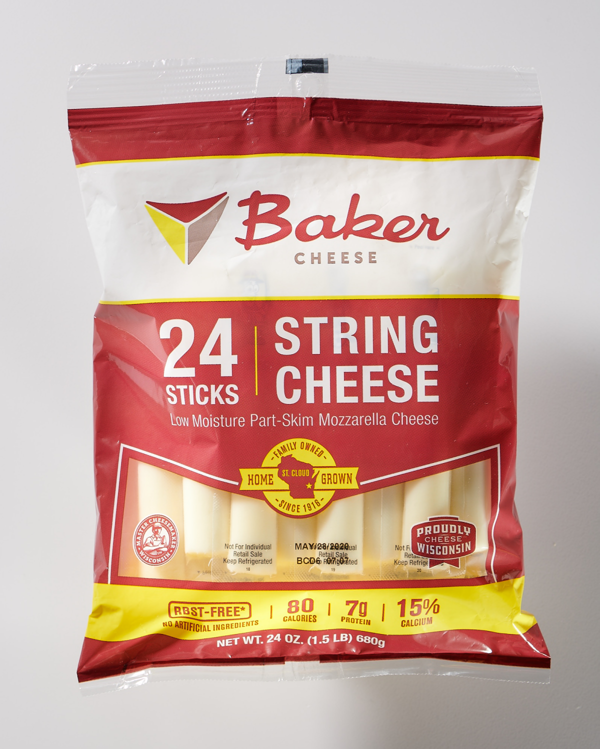 slide 1 of 1, Baker Cheese Baker Brand Baker Partskim Mozzarella String Cheese, 24 oz