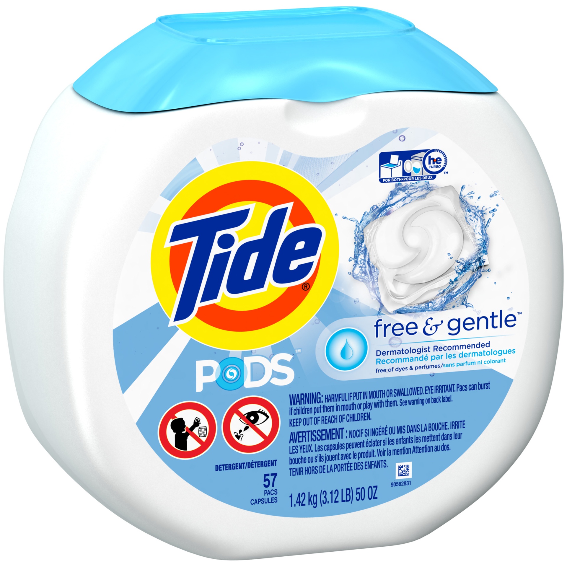 slide 1 of 1, Tide Free & Gentle Laundry Detergent Pods, 57 ct