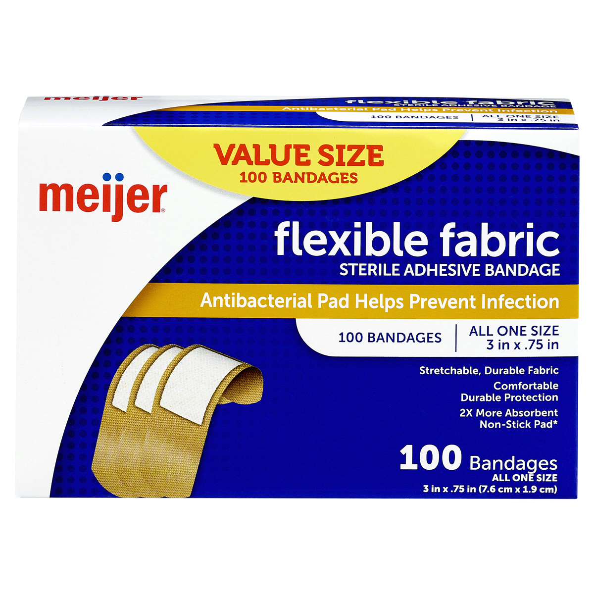slide 1 of 13, Meijer Flexible Fabric Adhesive Bandages, Antibacterial, 100 ct