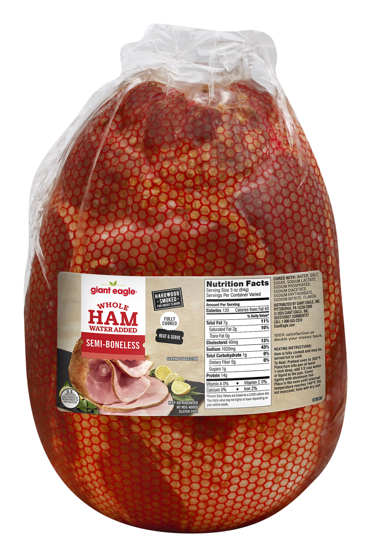 slide 1 of 1, Giant Eagle Whole Semi-Boneless Ham, Hardwood Smoked, per lb